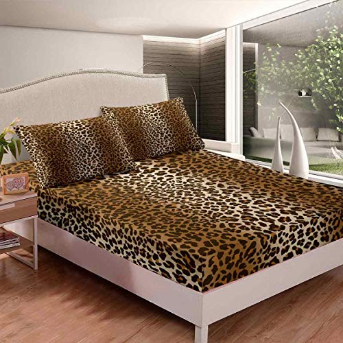 Leopardenmuster Spannbettlaken Luxus Cheetah Bedrucktes Bettlaken Set für Mädchen Frauen Wildtier Thema Spannbetttuch 140x200cm Wildlife Stil Dekor