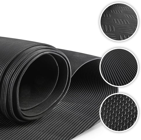 Walser Gummimatte Saturn, zuschneidbare Gummimatten Boden 100x250 cm, Gummimatte Außenbereich, universal Gummi Schutzmatte für Garagen Boden, Werkstatt Boden, Outdoor, Gummimatte Meterware schwarz