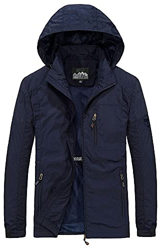 Herr ledig cargojacka höst lätt jacka vindtät utomhus camping vandring bergsjacka med huva militär taktisk vindjacka bomberjackor, Marinblått Xsp, 4XL