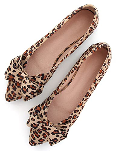 SAILING LU Ballerine da donna con fiocco, punta appuntita, in pelle scamosciata, E-leopard Giallo-8232, 41.5 EU