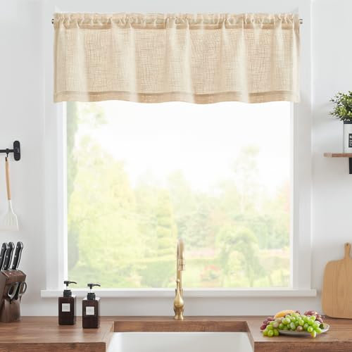 TOPICK Taupe Net Curtains 16 Inch Drop Small Cafe Curtains Short Sheer Voile Curtain Valance for Kitchen Sink Bedroom Bathroom Cupboard Rod Pocket 1 Panel
