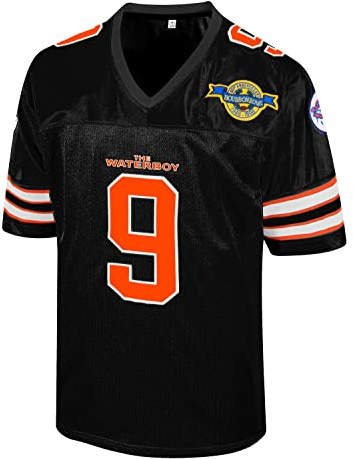 Atonmore Bobby Boucher #9 The Waterboy Adam Sandler Movie Mud Dogs Bourbon Bowl - Camiseta de fútbol Americano, Negro -, XL