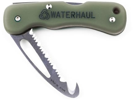 Waterhaul Rescue Folding Knife - 100% Recycled Fishing Net. Marine Sailing Boat Safety Rope Tool Beach Cleaning (Hooked Tip)