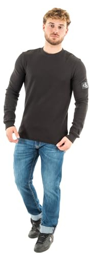 Calvin Klein Jeans Maglietta Maniche Lunghe Uomo Badge Waffle LS Tee Basic, Nero (CK Black), L