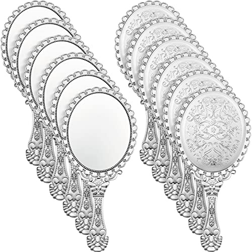 Qunclay 12 Pcs Silver Vintage Hand Mirror with Handle, Portable Mirror