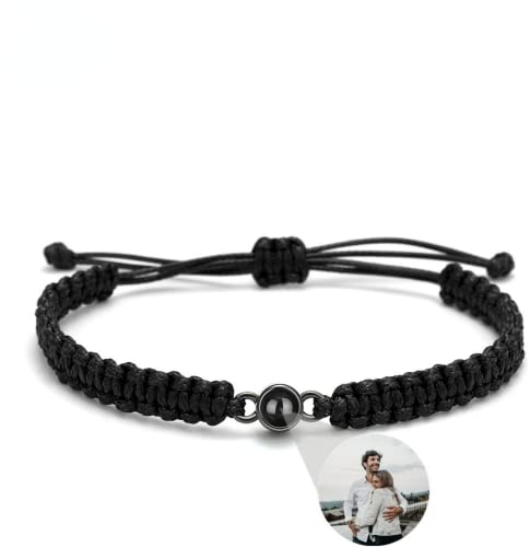 Jifu Personalisiertes Projektions-Armband mit Foto im Stein - Maßgeschneidertes Armband für Damen und Herren (Black BK, One Size)