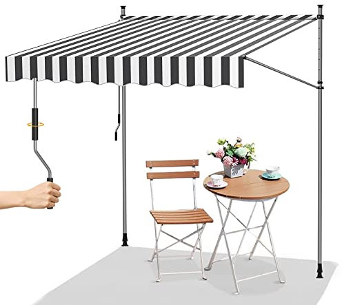Markiser Utomhus, Manuellt Klämmarkis med Vev, Kassettmarkis, Utan Borrning Markiser Fönster, Markis Balkong, Armmarkis (Color : Gray-white, Size : 2m/78in)