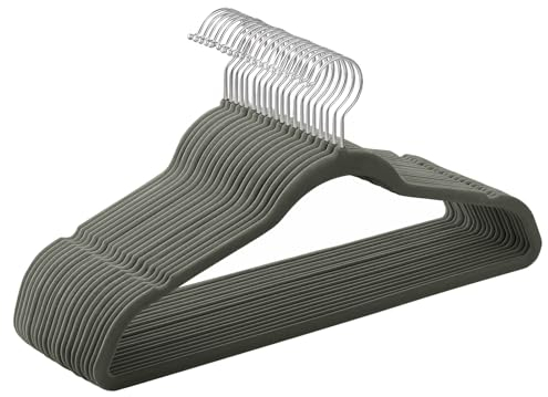 SONGMICS Kleiderbügel Samt, 20er Set, Bügel, Jackenbügel, 41,5 cm breit, Anzugbügel, dünn, gut belastbar, um 360° drehbarer Haken, für Mäntel, Hemden und Anzüge, grau CRF026G20