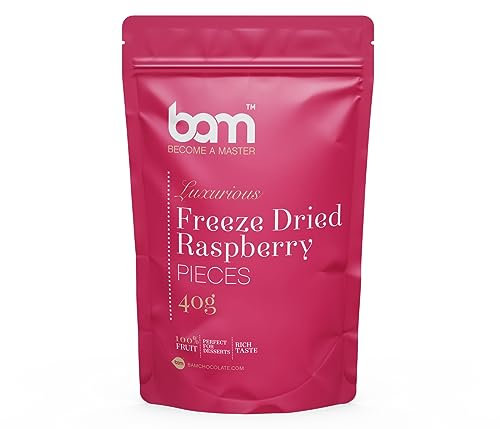 BAM Fruits Lyophilisés et Déshydratés – Snack Croquant – Fraises ou Framboises Naturelles – Idéal pour Desserts Sans Sucre et Snacks Santé, Sans Gluten, 40g