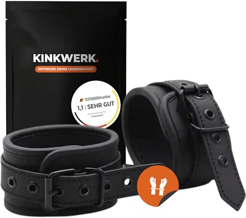 KINKWERK Hand-Manschetten Real PU | Fesseln mit Verbindungskette | Flexibel & Robust für Bondage-Spiele | Komfortables Innenfutter | Ästhetisches, diskretes Design | BDSM, Bondage