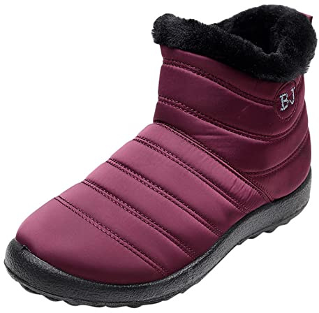 Generisch Scarpe Donna Nero Con Tacco Pompe Inverno Impermeabile Cerniera Piatta, Tenere Caldo, Stivali Da Neve Comodi Stivali Corti Scarpe Scarpe Donna Scarpe, Vino, 40 EU, Vinaccia, 40 EU