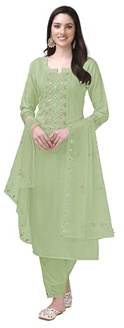 TRENDMALLS Ensemble de costume Salwar en coton brodé pour femme avec pantalon Kurta Dupatta Kurta pour femme