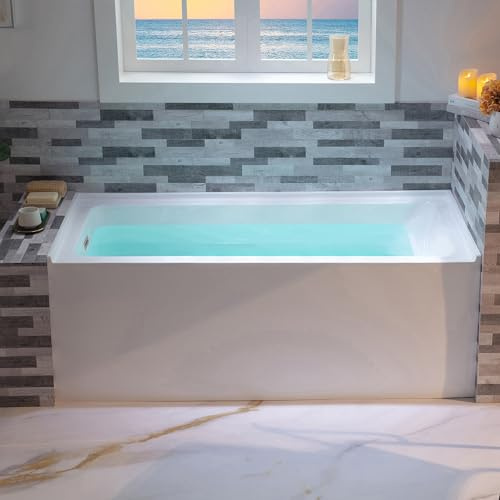 WOODBRIDGE 60 Acrylic Rectangular Alcove Soaking Bathtub in White with Left Drain, Chrome pop-up Drain Included, LB428-L