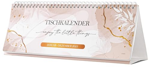 Tischkalender 2025 - Kalender 2025 Tischkalender von Januar bis Dezember 2025, Wochenkalender 2025 mit 1 Woche 2 Seiten, Kann flach stehen oder liegen, 29.5 cm x 10.5 cm x 8 cm (Hellbraun)