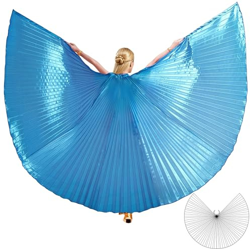MUNAFIE Isis Ailes d'Isis pour Adulte - Cape de Danse du Ventre avec bâtons - Costume d'halloween, de Danse du Ventre - pour Carnaval, Cosplay, fête, Bleu Clair