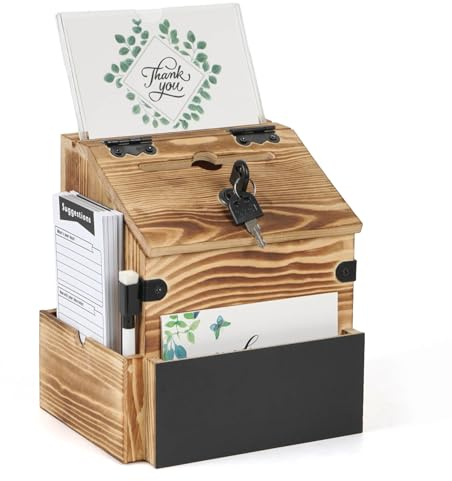 Optyuwah förslagsbox, trä, namnskylt, brevlåda med tidningsfack, låsbara brevlådor, brun, urna, förslagslåda, dummerlåda donationslåda