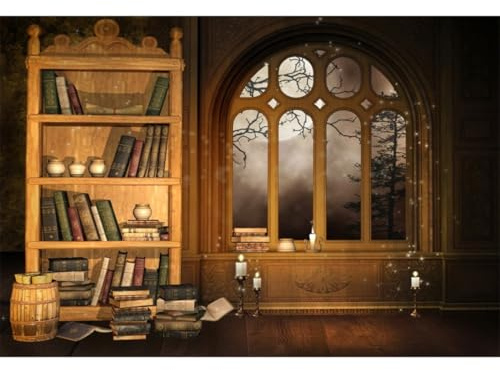 Xiaoterna 3x2,5m Estantería Fondo Retro Biblioteca Librería Telón de Fondo Velas Arco Ventana Luna Noche Interior Fotografía de Fondo Boda Ducha de Bebes Niños Adultos Retrato Foto Estudio Atrezzo