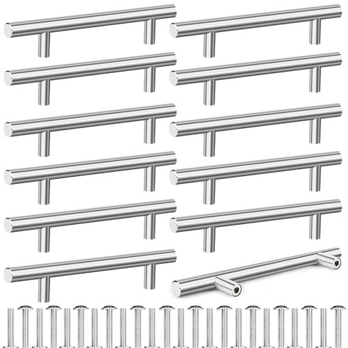 Tufa 12 maniglie per mobili, colore argento, distanza tra i fori 128 mm, maniglie per cucina con 24 viti, maniglie per cassetti, maniglie per mobili da cucina