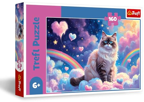 Trefl - Gattino di Casa - Puzzle 160 Pezzi - Puzzle Colorato con Gatto tra le Nuvole, Intrattenimento Creativo, Divertimento per Bambini dai 6 anni