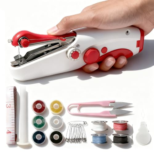 Handheld Sewing Machine, Portable Electric Sewing Machine for Beginners Adult, Fast Stitch for Fabrics Suitable for Fabrics, Clothes, DIY Home Travel (Red)