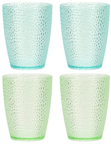 QUARKZMAN Bicchieri Da Bere In Plastica Trasparente Riutilizzabili, Set Di Bicchieri Da Bere In Plastica Con Motivo A Bulbo Da 9.8oz Coppa D'Acqua Infrangibile (Blu/Verde, 4Pezzi)