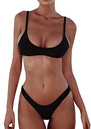 Generisk Bandage Brazilian Bandeau Dam Push-Up Baddräkt Bikini Set, Vit, L(Black,S)