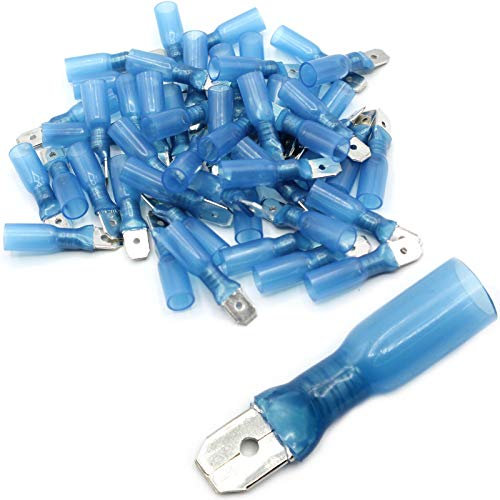 Capocorda a compressione con tubo termoretraibile, parzialmente isolato, larghezza maschio 6,3 mm, blu per cavi 1,5 – 2,5 mm² (25 pezzi)