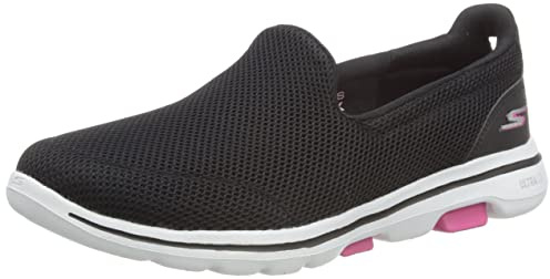 Skechers Go Walk 5, Sneaker Infilare Donna, Nero Black Textile Hot Pink Trim, 40.5 EU