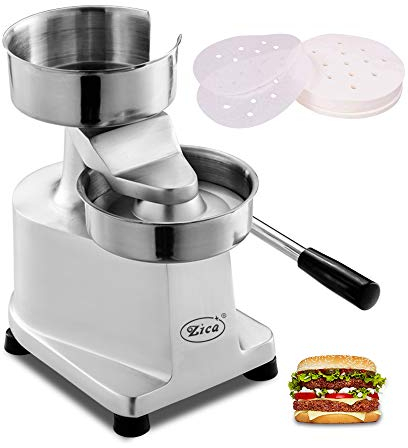 Zica 5 inches/130mm Sliver Commercial Hamburger Press Patty Maker Heavy Duty Meat Forming Processor, Stainless Steel Bowl, Includes 500 Pcs Patty Papers