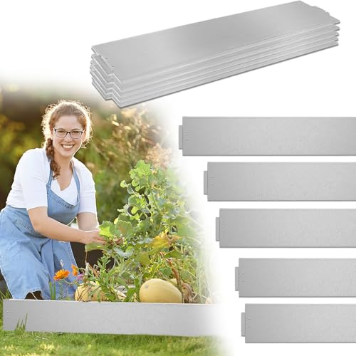 Aufun Bordatura da Giardino in metallo, 5 m x 18 cm, per prati e aiuole, 5 pezzi, 100 cm x 18 cm (lunghezza x altezza), Bordo Giardin Flessibile, Prato in Acciaio galvanizzato