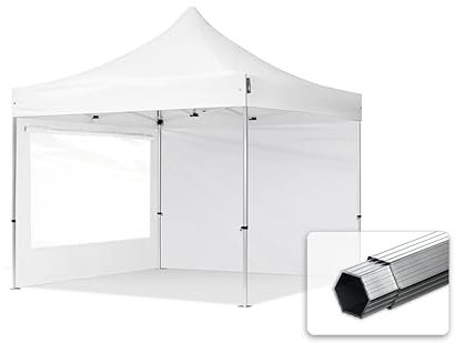 TOOLPORT Faltzelt Professional 3x3 m - mit 2 Seitenteilen (Panoramafenster) Faltpavillon ALU Pavillon Partyzelt weiß