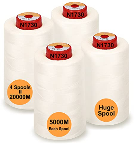 New brothread - 28 Optionen - 4 Große Konen 5000M Allzweck Polyester Nähgarn 40S/2 (Tex27) zum Nähen, Quilten, Patchwork, Serger und Overlock - Natural