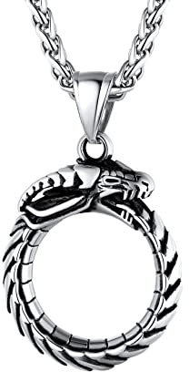 U7 Collar círculo de dragón Acero Inoxidable 316L Estilo Retro Colgante Redondo de Animal dominante para Hombres Tono Plateado joyeria talismán de Padres Regalo cumpleaños