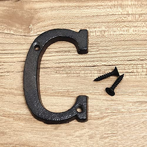 3D House Plaque Numbers 0-9 Letter A-Z Black Cast Iron 8cm Metal Digital Door Plate Sign with Screws Alphabet Home Outdoor Anti-Rust Exterior Signage Doorplate Hotel Apartment Street Mailbox (C)