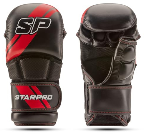 Starpro MMA Guanti da combattimento | Pelle PU | Bianco e nero | Per lo sparring e il grappling nell'allenamento di combattimento Muay Thai Marital Arts MMA Kickboxing fitness | Uomini e donne