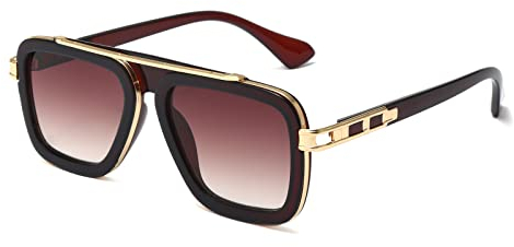 Long Keeper Retro Sonnenbrille Eckig für Herren Damen Klassisch 70er Sonnenbrille Pilotenbrille Metallrahmen Brille Quadratisch mit UV400 Schutz, 52MM
