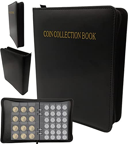 HNBTX Album para Coleccionar Monedas de 2 Euros, (10 páginas de 3 cm 240 Compartimentos + 10 páginas de 4 cm 120 Compartimentos con Cremallera)