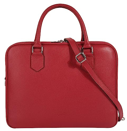Cluty Aktentasche Echt Leder Damen Made in Italy, Smartphonefach, Business Tasche, Bürotasche mit Reißverschluss, Damen Handtasche aus Leder 021833