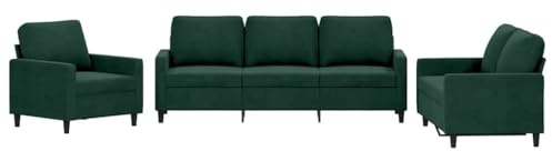 vidaXL Ensemble de Canapés avec Coussins 3 pcs, Canapés avec Accoudoirs Rembourrés, Ensemble de Meubles Salle de Séjour, Moderne, Vert Foncé Velours
