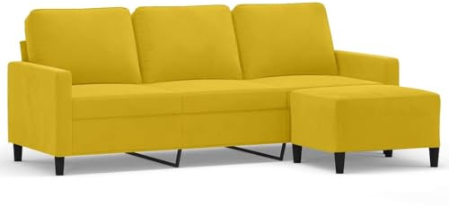 Canapé à 3 places avec repose pieds jaune 180 cm velours