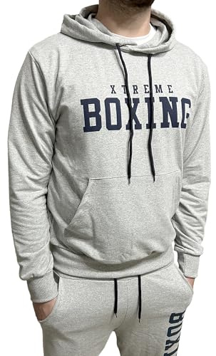 XTREME BOXING - Felpa in Cotone Leggero con Cappuccio, Tasca Frontale a Marsupio, Felpa della Tuta Uomo in Cotone, Sportiva, Casa, Palestra, Jogging, Tempo Libero XF200C (M, Grigio)