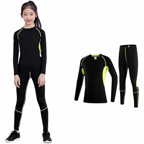 Kids Compression Sets Sport Base Layer Boys Thermal Underwear Suits Fitness Clothing Green 8-9Years