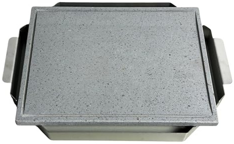 Vulcaninox | Placa de piedra volcánica del Etna con marco y bandeja de acero inoxidable | barbacoa, horno | Made in Italy (40 x 30 x 5)