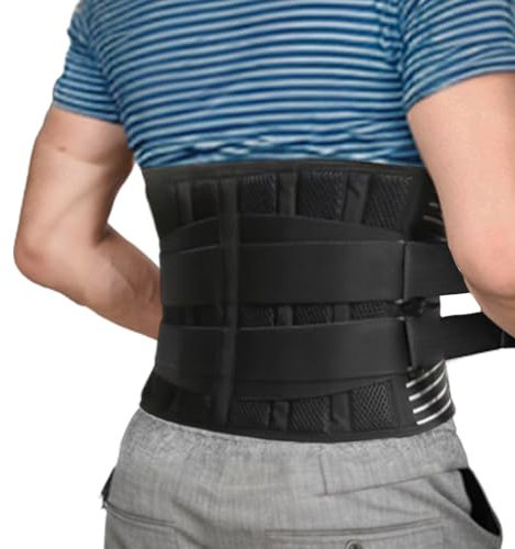 Kaslaider Fascia Lombare Supporto Schiena Per Uomo e Donna, Busto Ortopedico Lombare con 6 supporti, Fascia Schiena Traspirante, Cintura di Tutore per la Schiena per Ernia Del Disco, Sciatica (L)