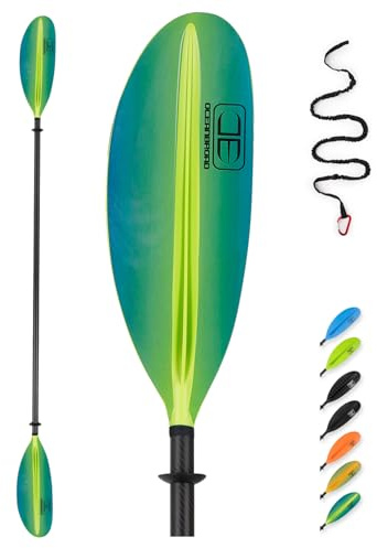 OCEANBROAD Carbon Fiber Kayak Paddle 90.5in/230cm for Adults Kayaking Boating Canoeing Oar with Paddle Leash 1 Paddle, Green Aurora