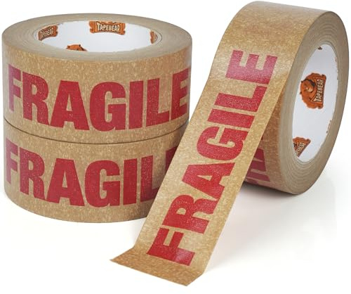TAPEBEAR Fragile Kraft Paper Tape 50mm x 50m, Biodegradable Packaging Tape