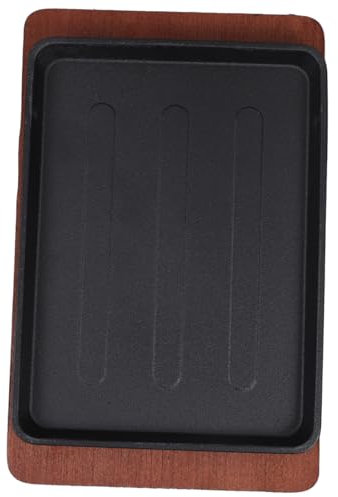 LAPYAPPE Poêle à Steak Fonte Avec Plateau Bois Plaque De Cuisson Pour Grillades Et Teppanyaki Idéale Pour Repas Famille Et Soirées Barbecue