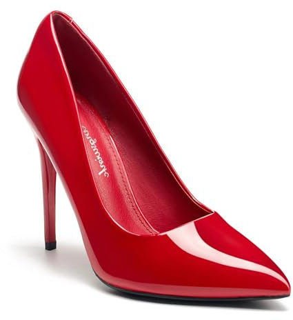 hingswink Escarpins à talons hauts pour femme - 10,2 cm - Bout pointu fermé - Pour robe de mariage sexy, Rouge brillant, 42 EU