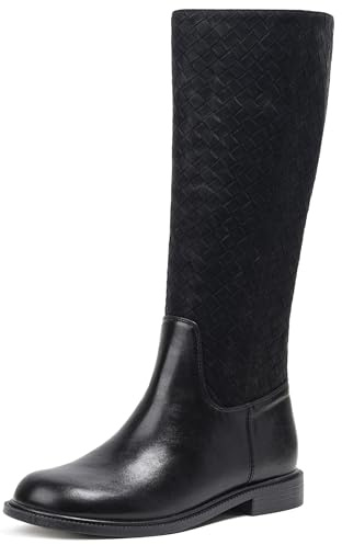 Lotgnimry Knee High Boots Women Fashionable Flat Boots Low Heel Square Toe Side Zipper Fall Long Tall Boots for Womean
