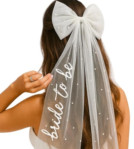 Bride to Be Veil, Hen Party Accessories, White Bow Wedding Veil for Hen Do Accessories, Bridal Shower Decorations, Bride to Be Gifts for Bachelorette Party Accessory